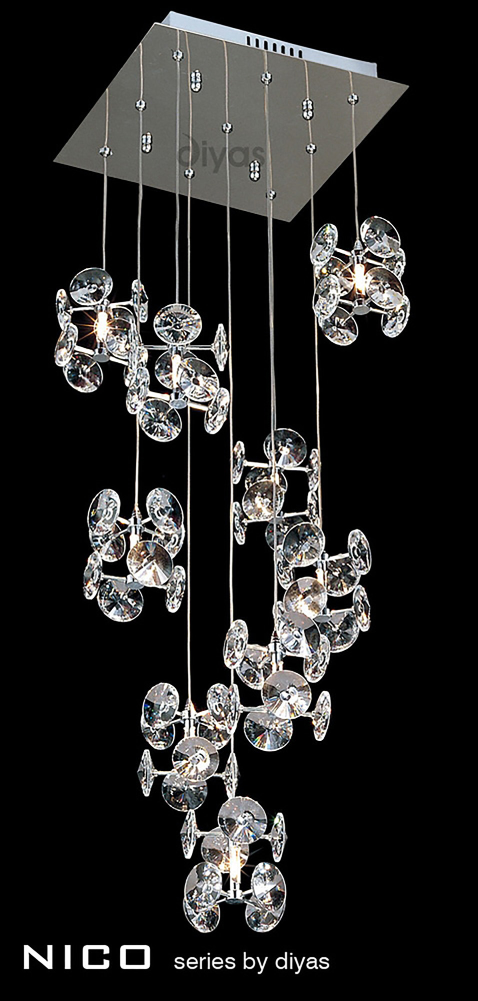 Nico Crystal Ceiling Lights Diyas Multiple Crystal Pendants Nico Crystal Ceiling Lights Diyas Multiple Crystal Pendants
